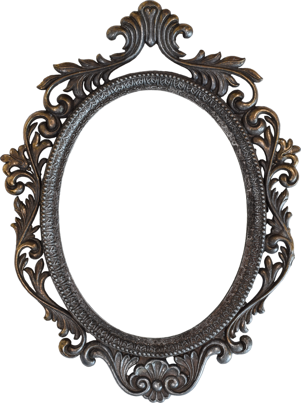 Metal brass oval antique picture frame isolated cutout
